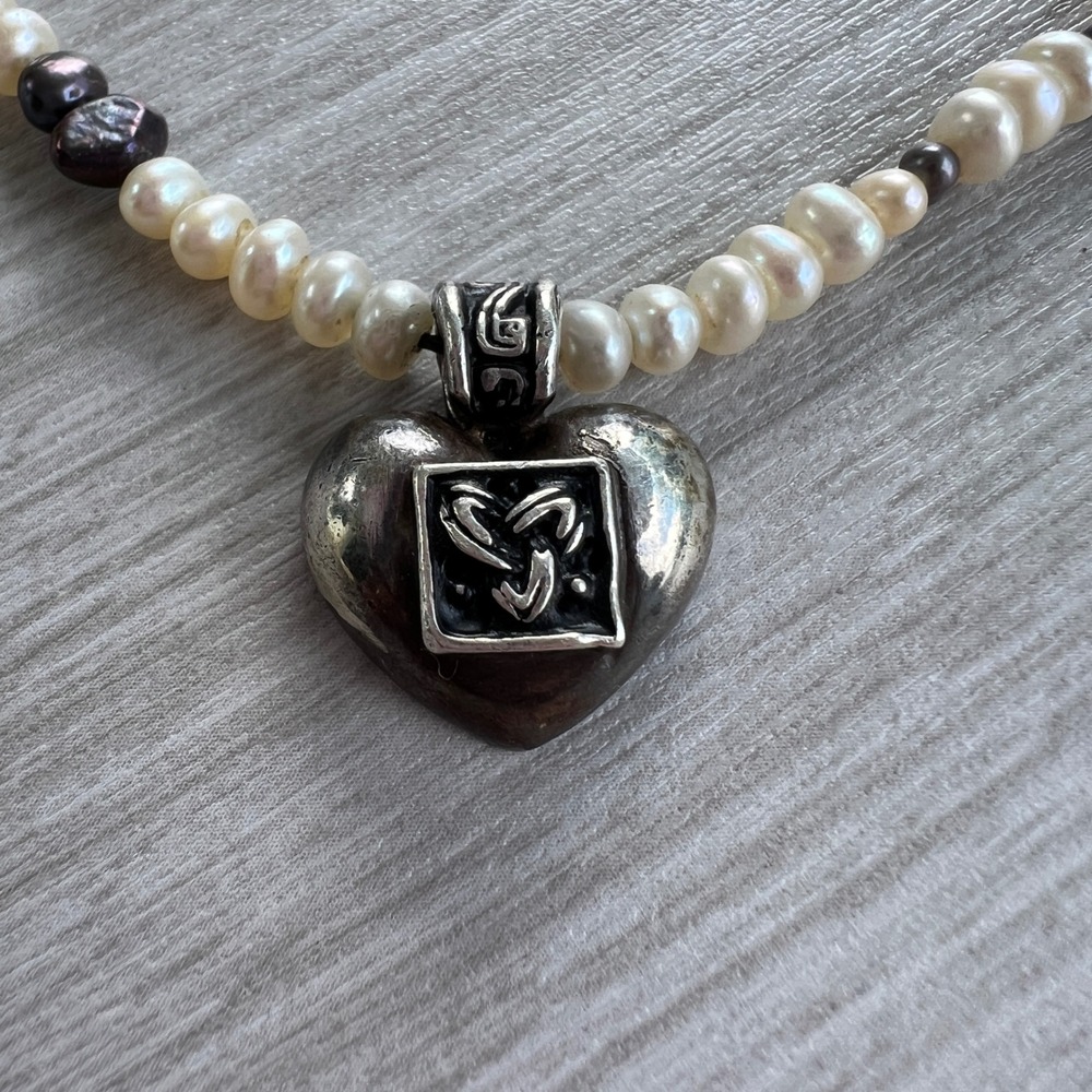 Sterling Silver Celtic Heart Freshwater Pearl Toggle Necklace White Iridescent - Picture 6 of 7